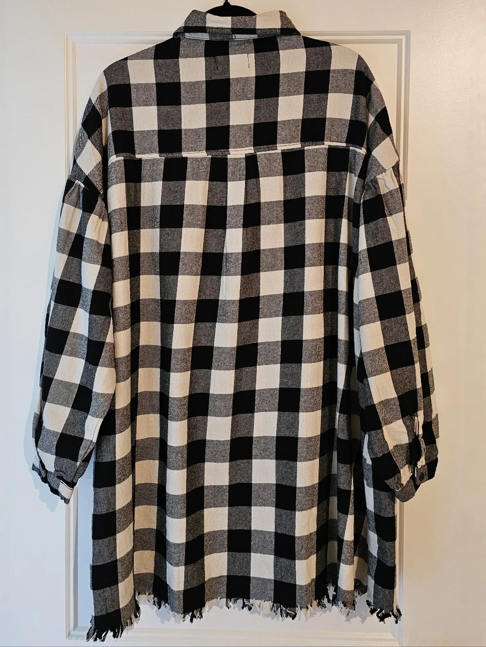 New RISEN Los Angeles Buffalo Plaid Shacket Shirt Dress Raw Hem Sz Lg - Picture 4 of 5